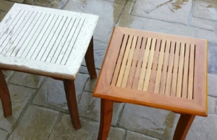 Pressure washed wood stools